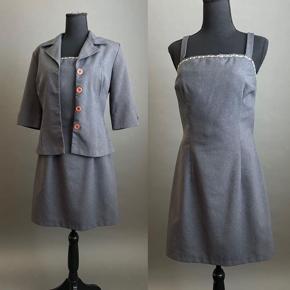 Vintage 1990s Daisy Trim Business Casual Dress Set, Medium